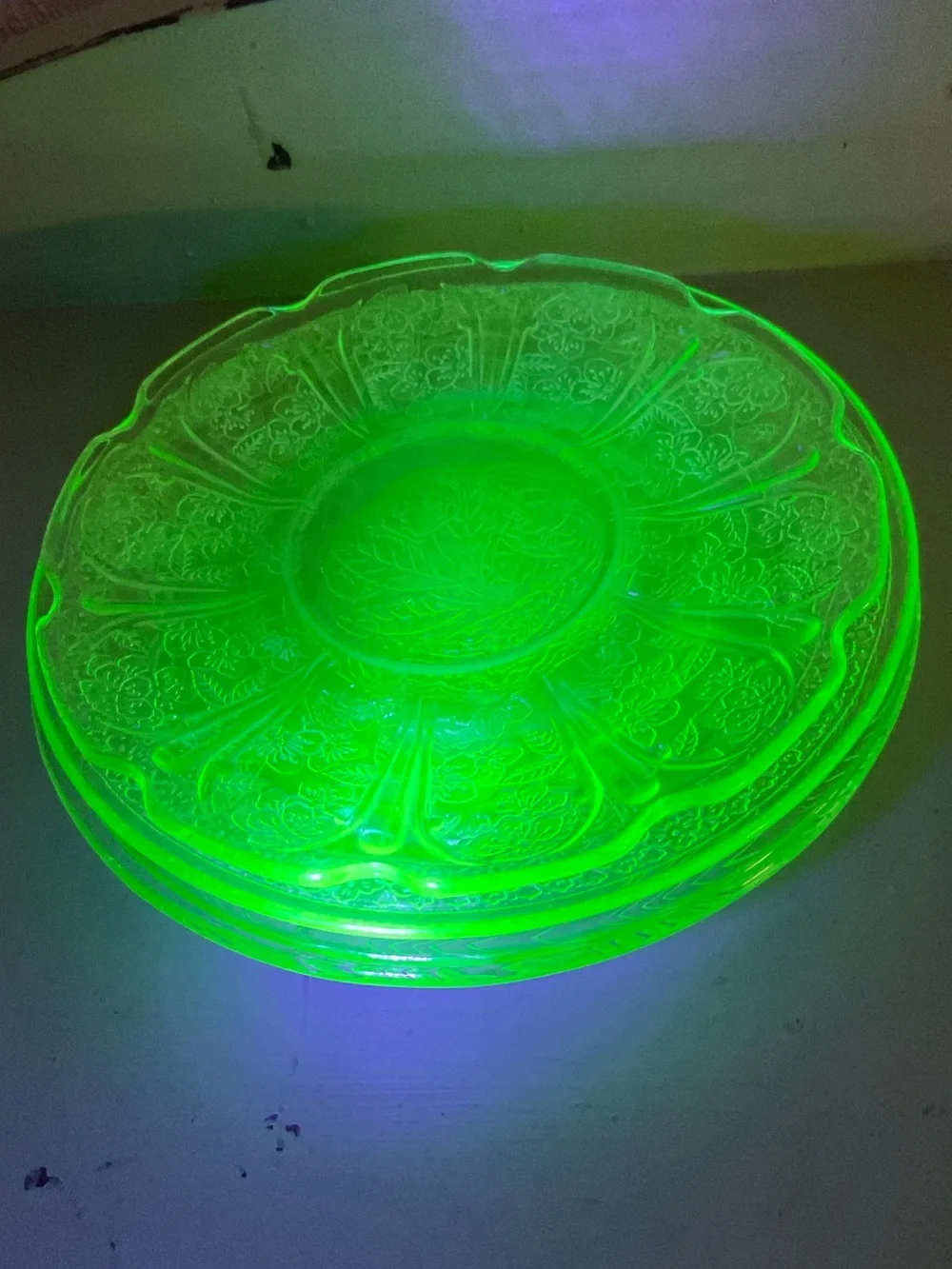 Lot of 4 mixed Green Uranium Saucers Plate Glass
